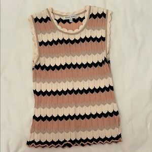 Ronny Kobo Collection Scalloped Knit Top in Black, Cream, and Pink